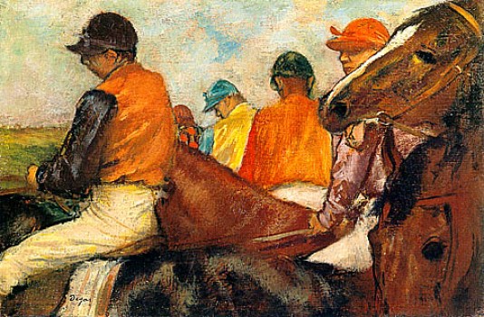 Jockeys in Front of the Grandstands - 1882-1885 by Edgar Degas - Click Image to Close